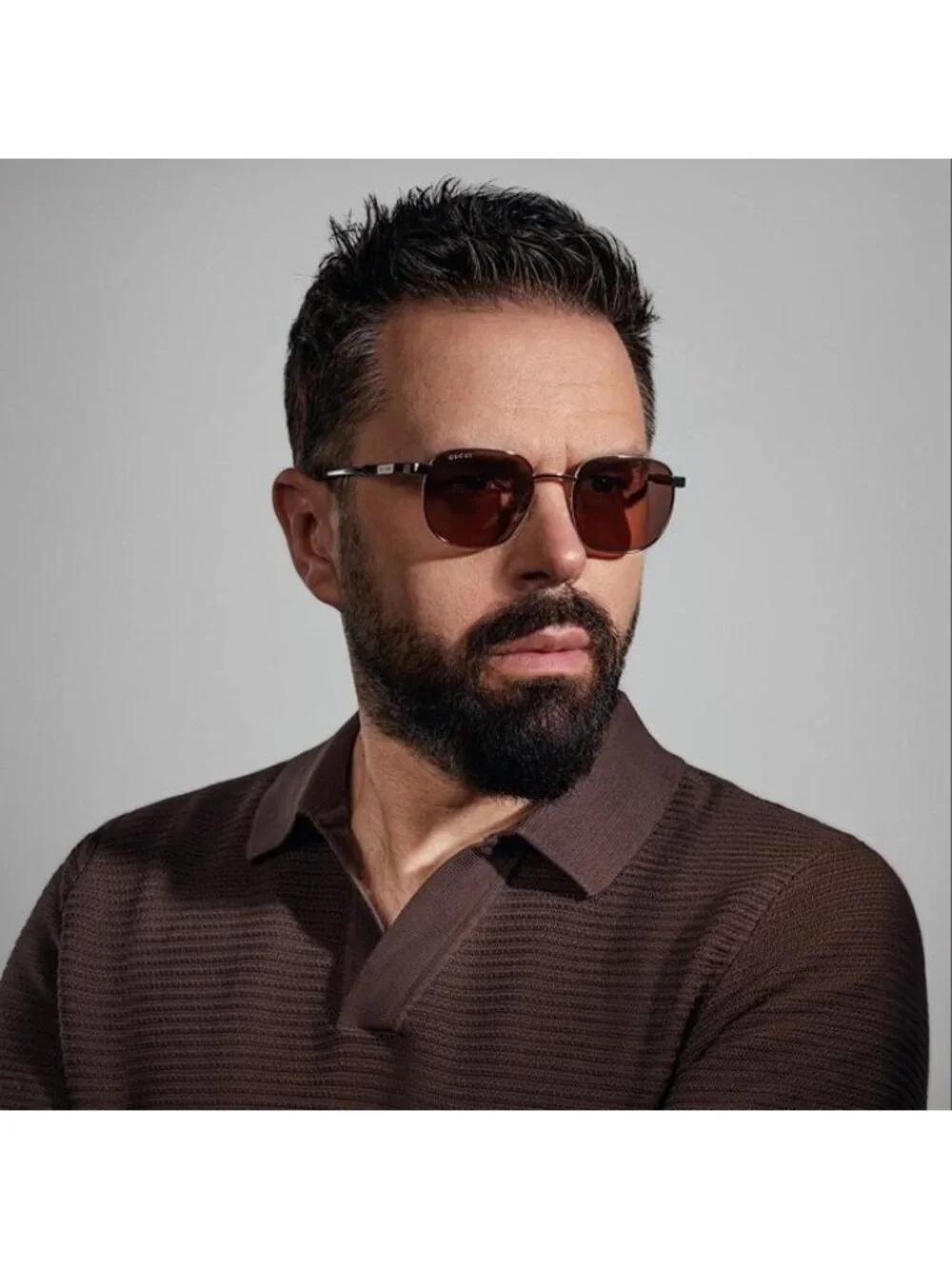 Gucci GG1799S 004 Sunglasses Gold/Burgundy Square Frame, Brown Lenses